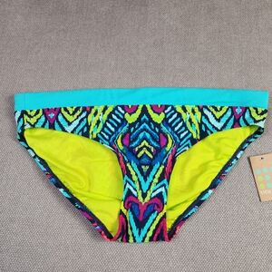 NWT Title Nine Bikini Bottoms Women's Size Medium Blue Green Chartruese Pink